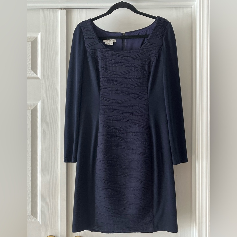 Women’s Kay Unger Navy Blue Ruched Dress Sz 8